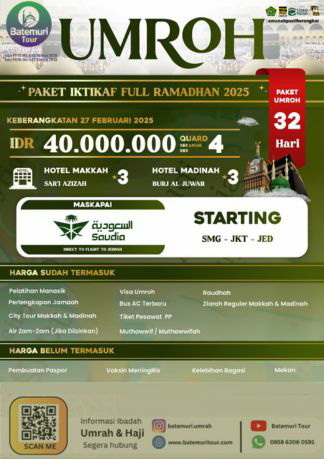 Paket Umrah Itikaf Full Ramadhan 1446H/2025M , AdibHaramain-Btt, 32 Hari, Keberangkatan 27 Februari 2025